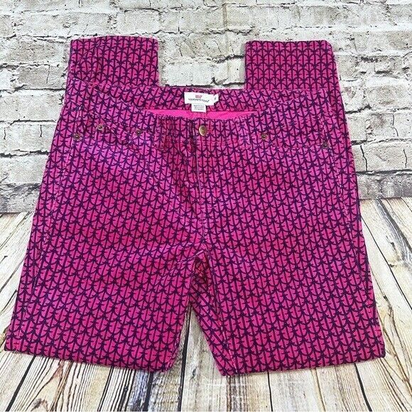 Vineyard Vines Pants‎ Womens Sz.10 Pink Corduroy 5-Pocket Anchor Print Ankle - Picture 1 of 9